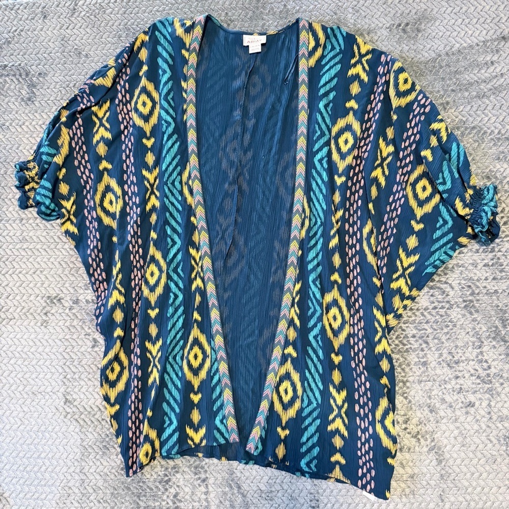 Ariat Ella Kimono Open 3/4 Sleeve Western/Aztec Pattern Size L/XL - Picture 4 of 14